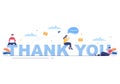 Email Thank You Banner flat illustration with Envelope Greeting Card and Text Thanks Vector Background