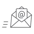 Email thin line icon, mail and letter, mail envelope sign, vector graphics, a linear pattern on a white background.