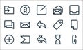 email ui line icons. linear set. quality vector line set such as attach, reply all, add, snooze, important, forum, promotion,