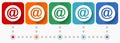 Email vector icons, infographic template, set of flat design symbols in 5 color options Royalty Free Stock Photo