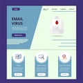 Email virus flat landing page website template. Error, monitoring, location hiding. Web banner with header, content and