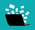 Emails and computer. Letters are flying out of the laptop. The concept of incoming email Royalty Free Stock Photo