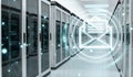 Emails exchange over server room data center 3D rendering Royalty Free Stock Photo
