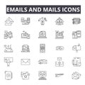 Emails and mails line icons for web and mobile design. Editable stroke signs. Emails and mails outline concept