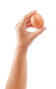 Emale teen hand holding brown chicken egg. Royalty Free Stock Photo