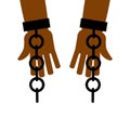 Emancipation from slavery. break free. Chains on slave hands.