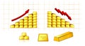 Set of golden bar isolated or fine gold bar stacked with graphical arrow concept. eps 10 vector