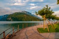 Embankment along the Lucerne Lake at the morning, Brunnen, Canton of Schwyz, Switzerland Royalty Free Stock Photo