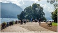 Embankment of the Annecy lake, panoramic view and Gardens of Europe, aka Jardins de Europa park