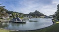 Embankment and floating quays at marina, Pauanui, New Zealand