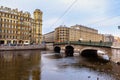 Embankment of Fontanka River and Izmailovsky Bridge in Saint Petersburg, Russia