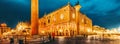 Embankment of the Grand Canal and the Doge`s Palace Palazzo Ducale in night time, Venice. Italy Royalty Free Stock Photo