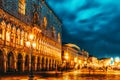 Embankment of the Grand Canal and the Doge`s Palace Palazzo Ducale in night time, Venice. Italy Royalty Free Stock Photo