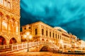 Embankment of the Grand Canal and the Doge`s Palace Palazzo Ducale in night time, Venice. Italy Royalty Free Stock Photo