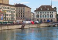 Embankment of the Limmat river in the city of Zurich during the Street Parade