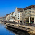 Embankment of the Limmat river in Zurich Royalty Free Stock Photo