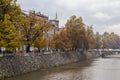 The embankment of the Miljacka River in Sarajevo in the fall. Bosnia and Herzegovina Royalty Free Stock Photo