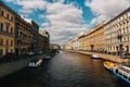 Embankment of the Moika River in sunny day, St. Petersburg Royalty Free Stock Photo