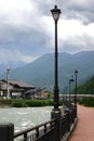 Embankment Of A Mountain River On Alpine Resort Royalty Free Stock Photo