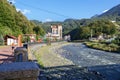 Embankment of Mzymta river. Village of Estosadok, Adler district of Sochi, Russia