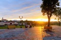 The embankment, the Neman river and the old city Grodno. Autumn ,morning, the city in the sunshine against a background Royalty Free Stock Photo