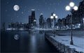 Embankment of the night city - photo for interior design Royalty Free Stock Photo