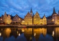 Embankment of old town at night, Ghent Royalty Free Stock Photo