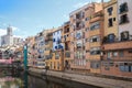 The embankment of the Onyar River in Girona, Spain Royalty Free Stock Photo