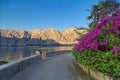 Embankment overlooking the mountains at sunset