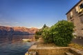 Embankment overlooking the mountains at sunset