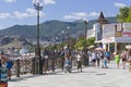 Embankment of the resort town in Crimea in the middle of a sunny
