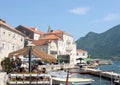 Embankment of the resort town of Perast, Adriatic Sea, Bay of Kotor, Montenegro, Europe. Royalty Free Stock Photo