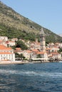 Embankment of the resort town of Perast, Adriatic Sea, Bay of Kotor, Montenegro, Europe. Royalty Free Stock Photo
