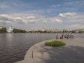 Embankment of the river Iset. Yekaterinburg city. Sverdlovsk reg Royalty Free Stock Photo