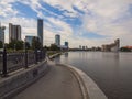 Embankment of the river Iset. Yekaterinburg city. Sverdlovsk reg Royalty Free Stock Photo