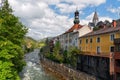 Murau town, Styria, Austria, the Mur river embankment