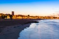 Embankment at sunset, Cambrils, Catalunya, Spain. Copy space for text.