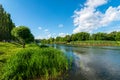 Tambov. Embankment view of the Tsna River in Tambov. View on flow Tsna river in Tambov city