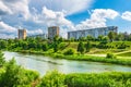 Embankment of the Tsna River in Tambov. View on flow Tsna river in Tambov