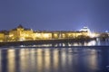 Embankment of the Vltava River near Charles Bridge, night. Prague. Czech Republic Royalty Free Stock Photo