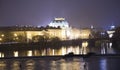 Embankment of the Vltava River near Charles Bridge, night. Prague. Czech Republic Royalty Free Stock Photo