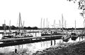 Embankment with yachts in Germany. Harbor with sailboats and yachts moored in the harbor. Seascape. Kappeln