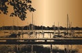 Embankment with yachts in Germany. Harbor with sailboats and yachts moored in the harbor. Seascape. Kappeln