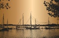 Embankment with yachts in Germany. Harbor with sailboats and yachts moored in the harbor. Seascape. Kappeln