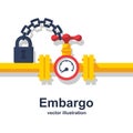 Embargo concept. Lock with a chain on a closed tap of the pipeline Royalty Free Stock Photo