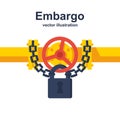 Embargo concept. Lock with a chain on a closed tap of the pipeline. Royalty Free Stock Photo