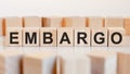 EMBARGO word made with building blocks, concept Royalty Free Stock Photo