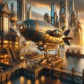 Aerial Odyssey: Futuristic AI Generated Image of Steampunk Airship