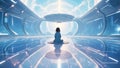 anime-inspired odyssey: spaceship\'s serene meditation hall. generative ai