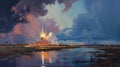 Celestial Gateway: Captivating Painting of Cape Canaveral\'s Cosmic Odyssey